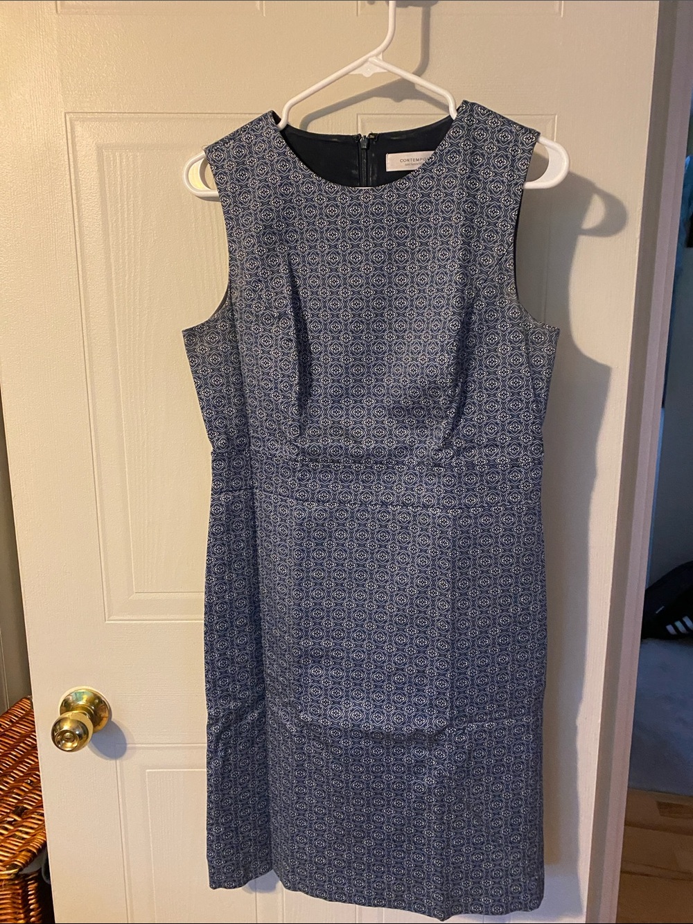 Simons Navy Geometric Sleeveless Midi Dress